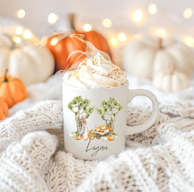 Personalised halloween bunny blue coat mug