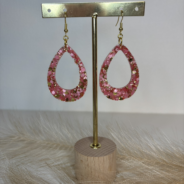 Boucles d’oreilles paillettes rose et doré