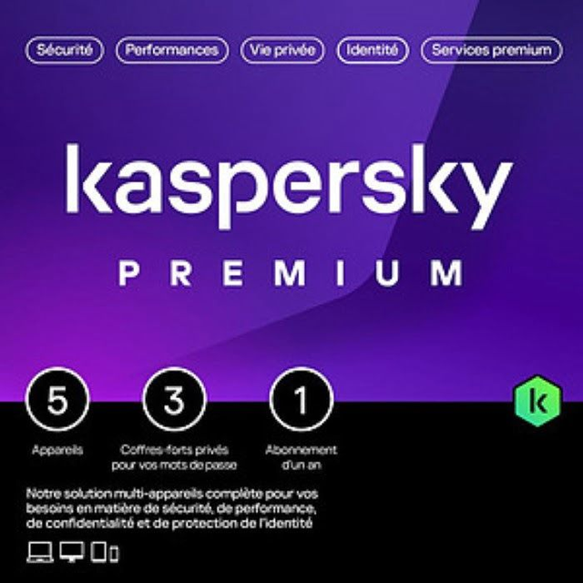 Logiciel sécurité Kaspersky - Antivirus Premium Boîte - 1 An / 5 PC