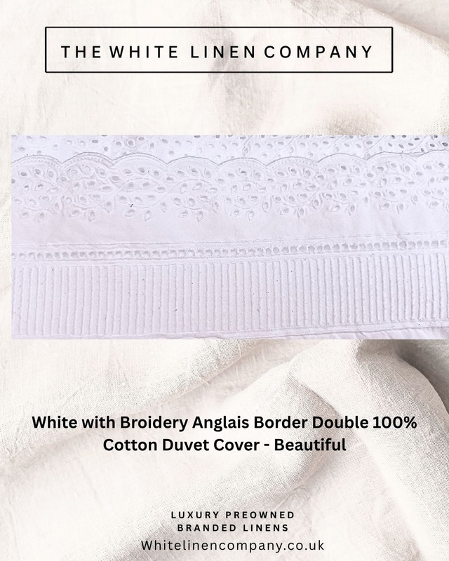 French Linen-White  Broidery Anglais Lace Border Double 100% Cotton Duvet Cover
