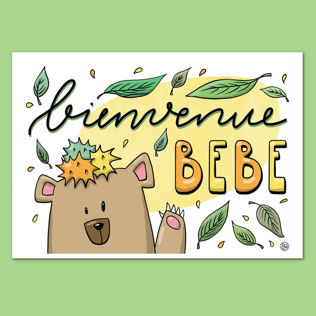 Carte Bienvenue Bébé Feuilles