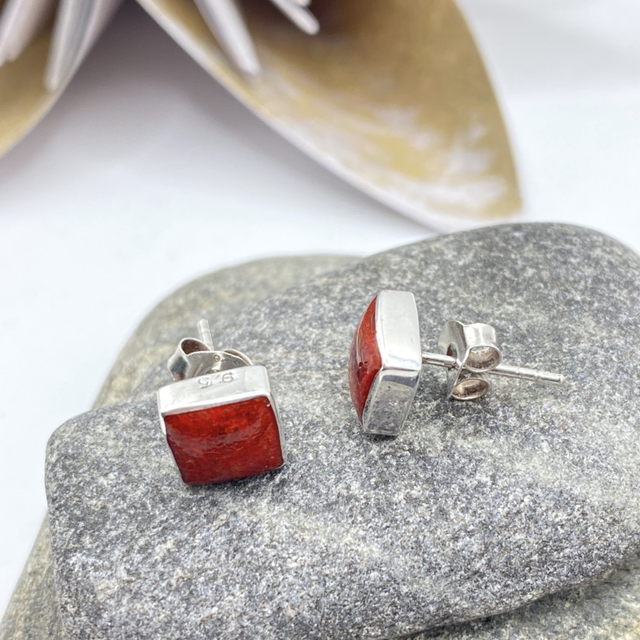 REFURBISHED Red Jasper Sterling Silver Stud Earrings