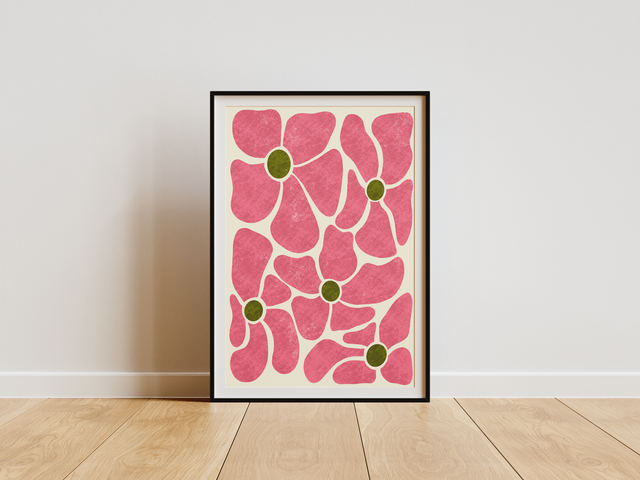 Pink And Green Flowers Print