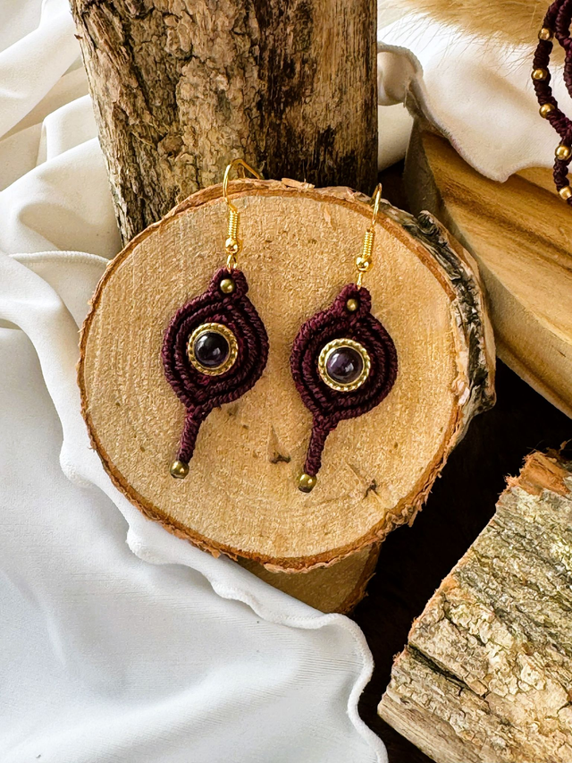 Nocturne - Boucles d’oreilles micro-macramé et améthyste / Collection Céleste