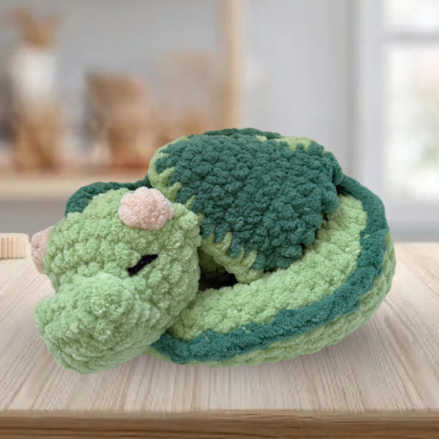 Crochet Plush Large Sleeping Dragon, Green & Dark Green, Ukca tested
