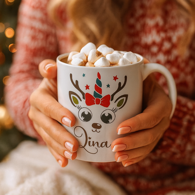Mug personnalisé Renne Licorne – Magie de Noël 🎄🦌 340 ml