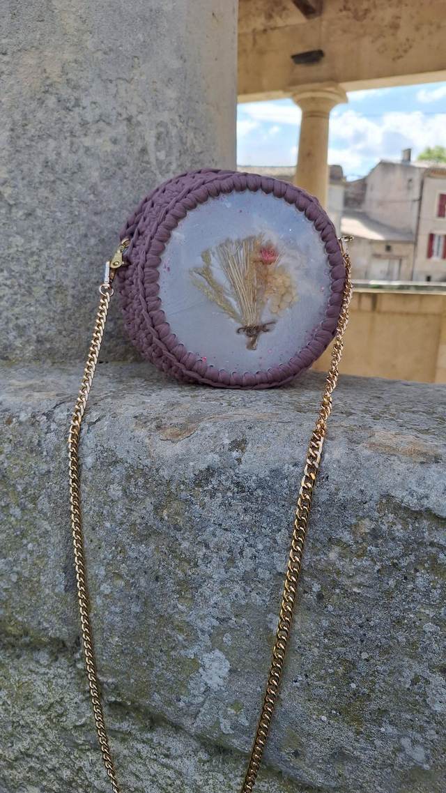 Sac résine bouquet rose blanc