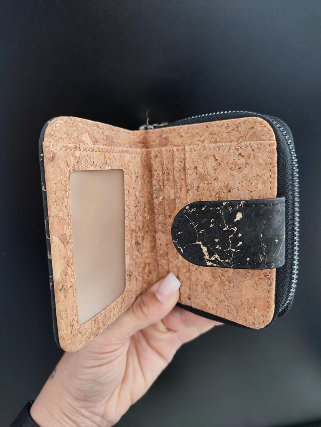 Petit Portefeuille cork noir pailleté