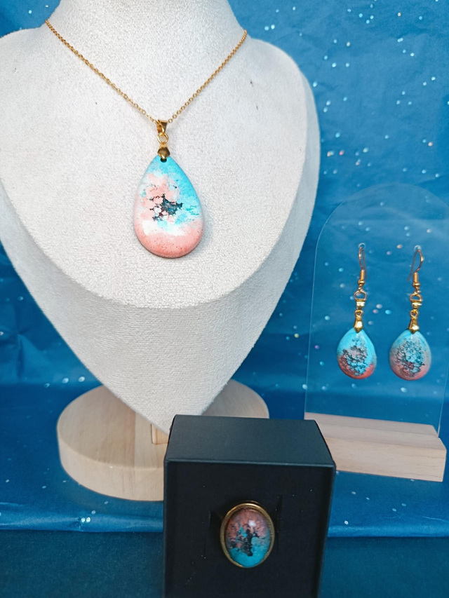 Talismans  "Entre-Ciels " Collier, boucles et bague