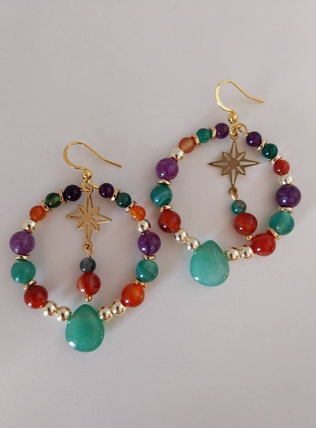 ✨Boucles d’oreilles &quot;créoles pierres naturelles multicolores&quot;✨