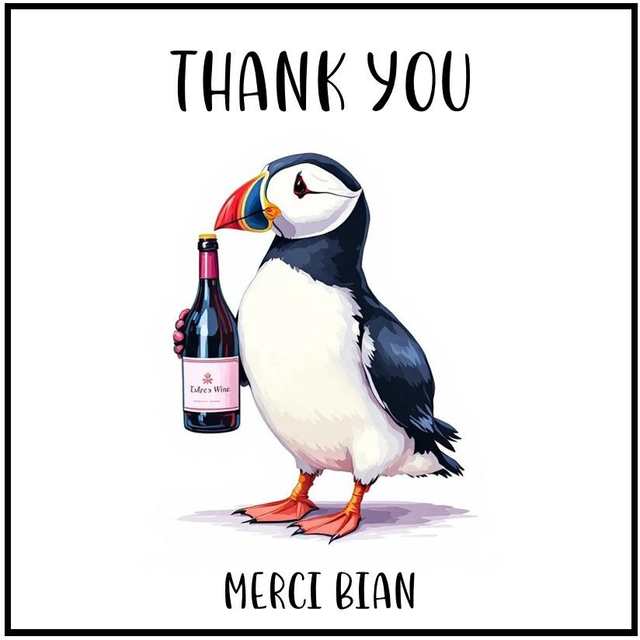 100 CARD - OCCASION THANK YOU PUFFIN WINE