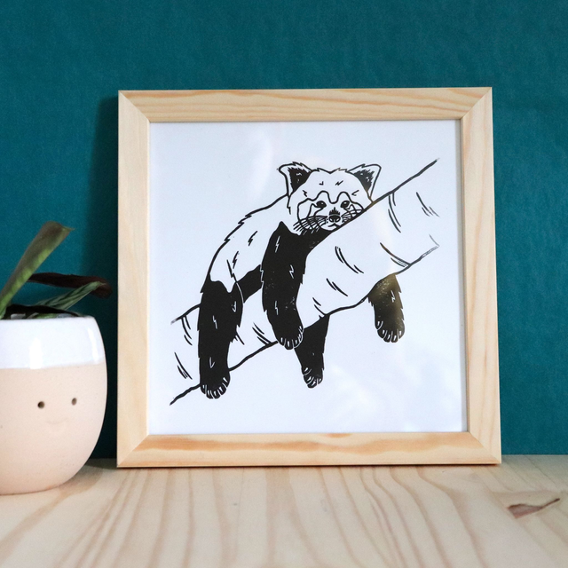 Linogravure 20x20cm Mei, le Panda Roux