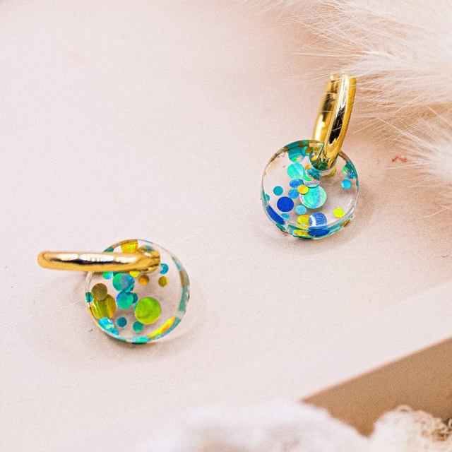 Ohrringe Kreise Creolen Glitzer Acryl Punkte - 18k vergoldet (Tilda & Theo)