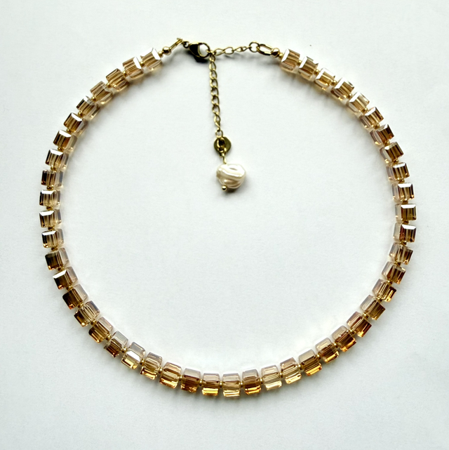 SAIRA – Champagne Gold Glass Beaded Necklace