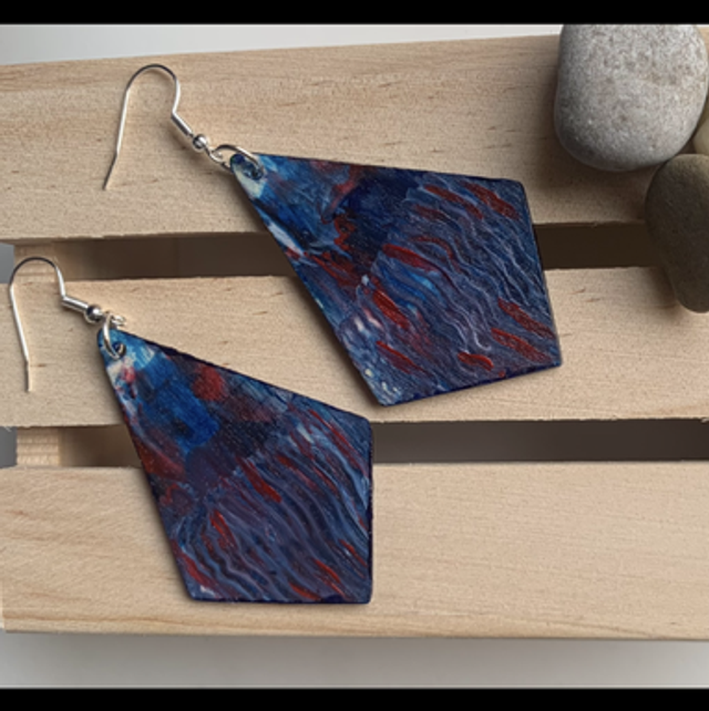 Wooden Hand-Painted Earrings. Abstract Design