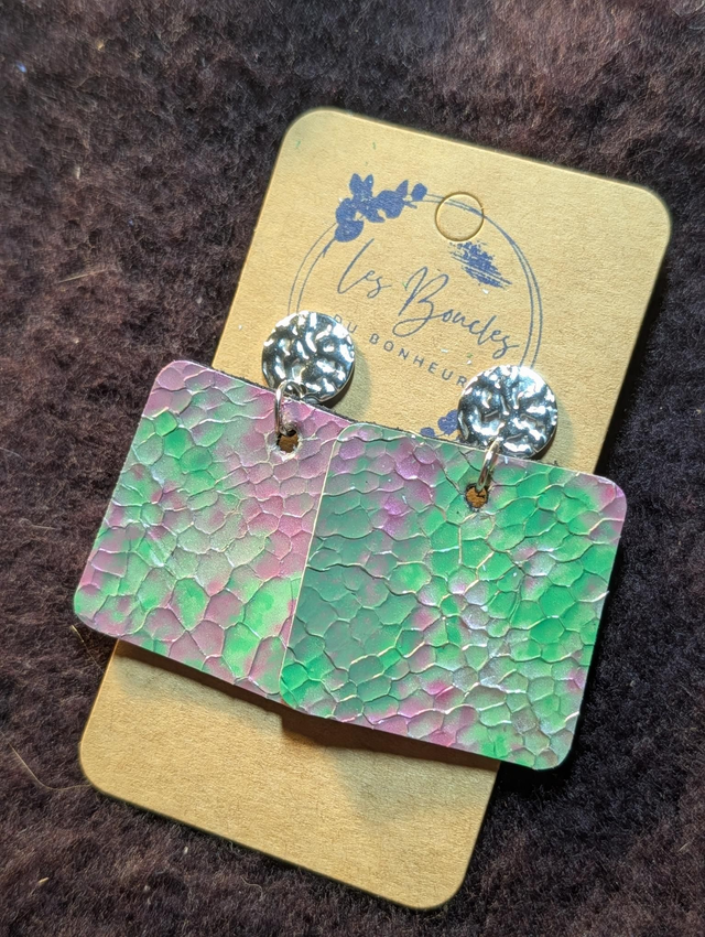 Boucles d'oreilles Perrine vert rose p010