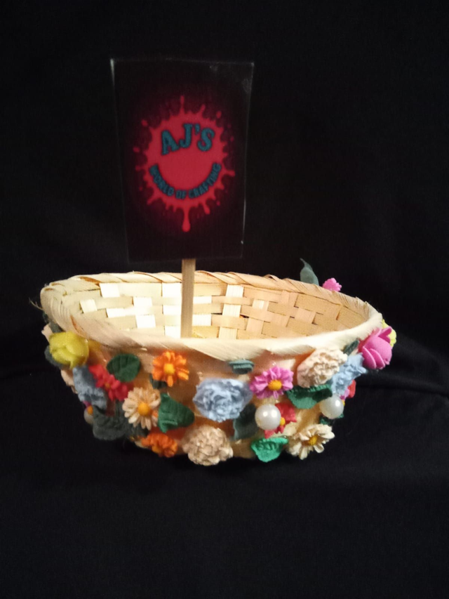 Flowers &amp; Pearls Custom Made Felt Basket (2)