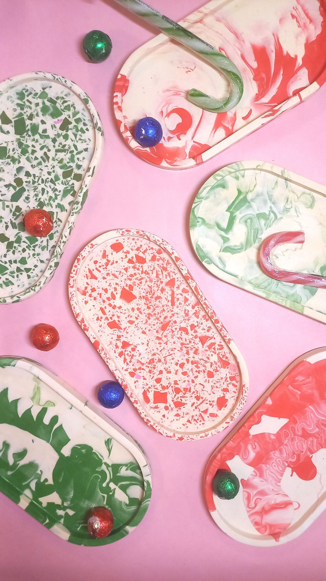 Taca owalna, lastryko, owalna podstawka na akcesoria, zielona, czerwona