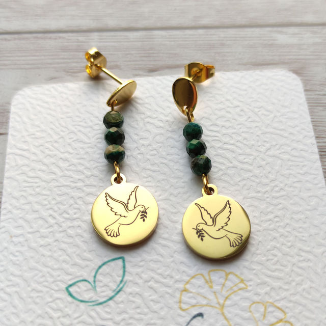 Boucles d&#039;Oreilles Colombes &amp; Malachite