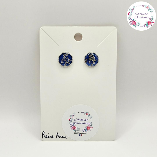 Puces d'oreilles "Reine Anne bleu" argentées
