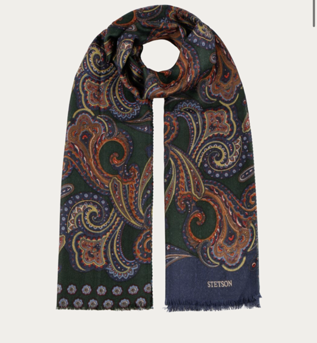 Stetson Scarf Wool Paisley Navy