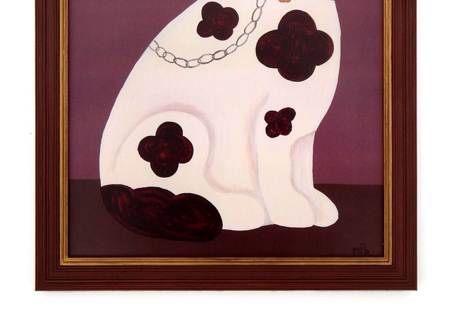 Framed Fine Art Print - Staffordshire Dog - Right Facing - Pink