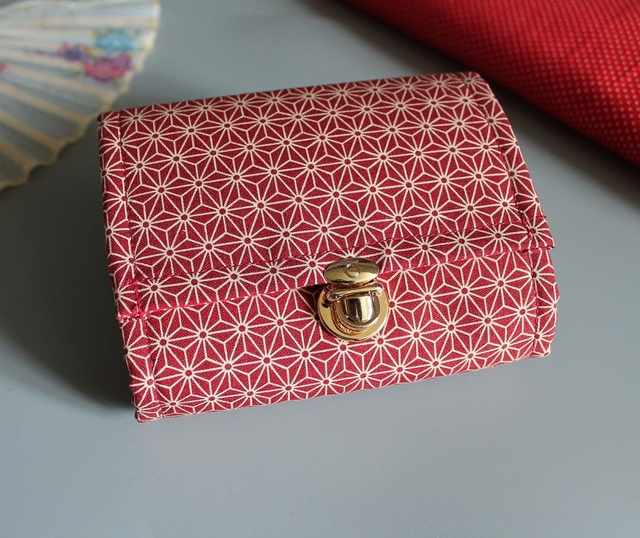 Portefeuille court Ă fermoir "Asanoha" rouge