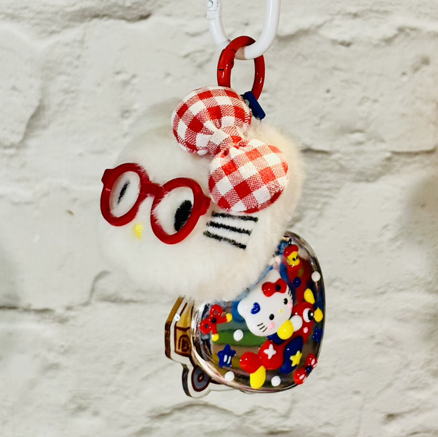 Hello Kitty plush pendant charm with handpainted mirror &amp; matching charms RED design
