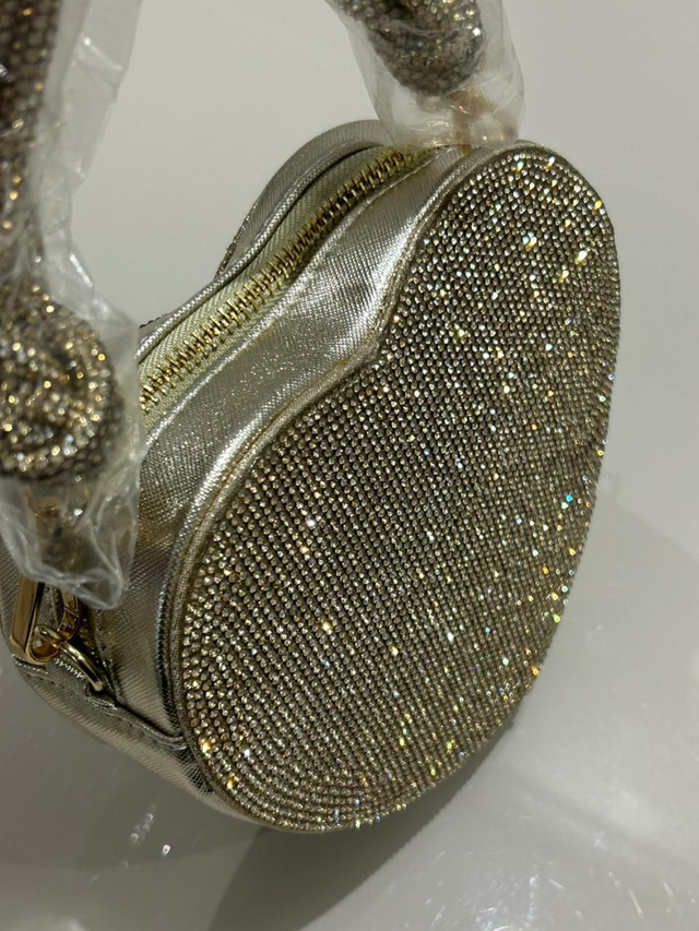 BOLSA FORMATO CORAÇÃO BRILHO COM 3 ALÇAS GOLD (0951)