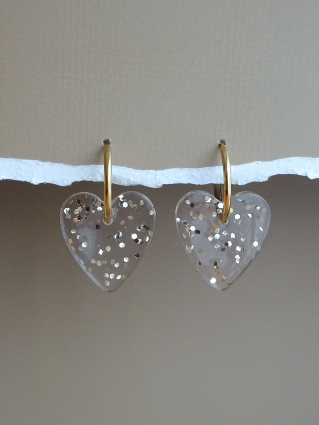 Coeur S : Transparent paillettes champagne