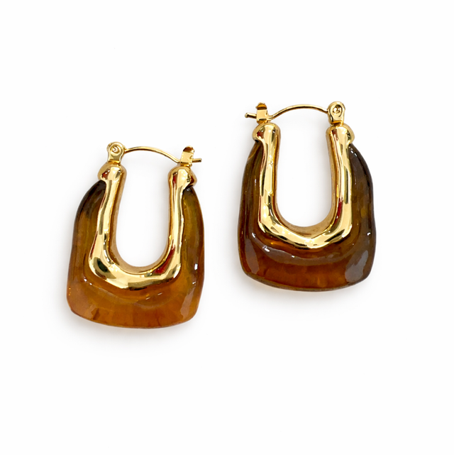 Pendientes acero dorado ámbar 