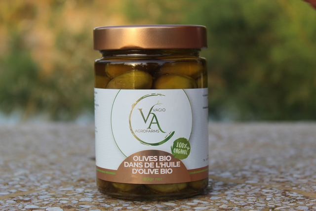 Olives vertes Halkidiki Bio dans l&#039;huile d&#039;olive Bio (180 g)