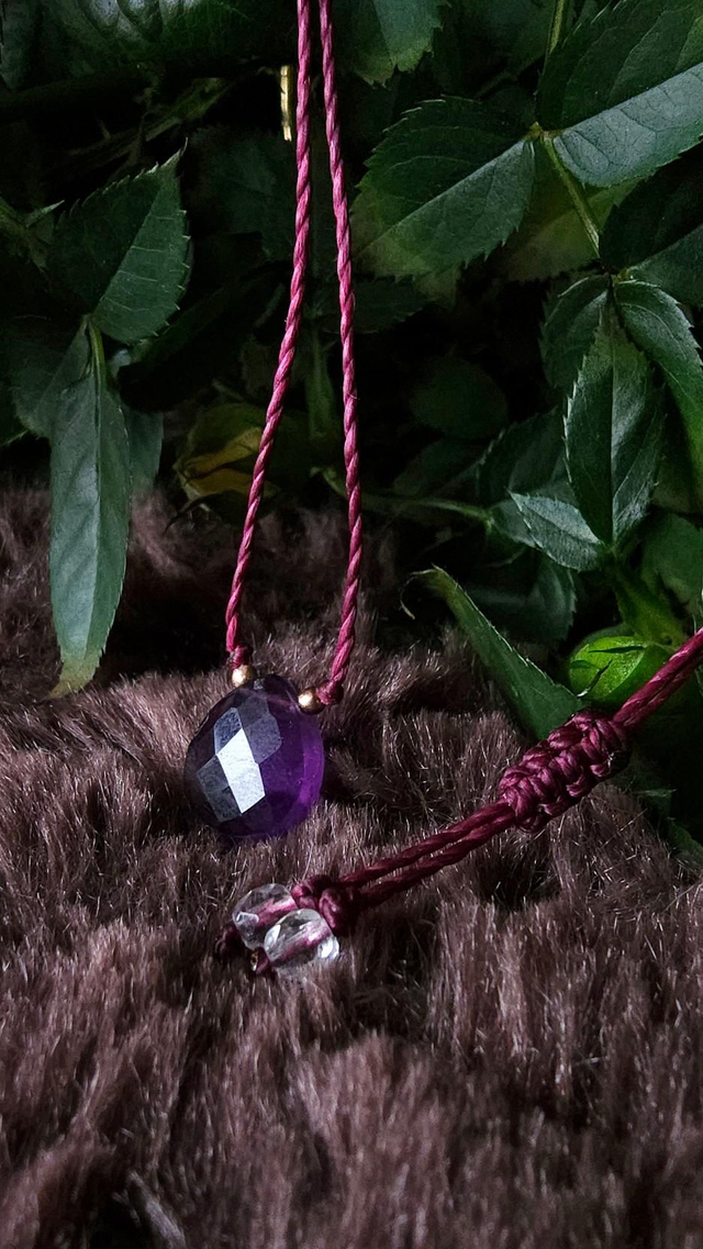 Collier macramé Améthyste &amp; perles en argent