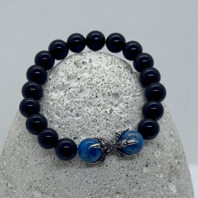 Bracelet en onyx noir brillant &amp; apatite bleue – puissance maîtrisée