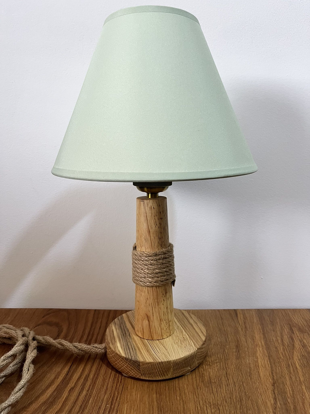 Retro style bedside lamp on an oak base.