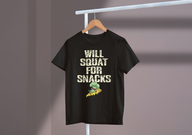 Will Squat For Snacks Fitness Humor Workout Motivation. Wird für Snacks in die Hocke gehen, Fitness-Humor, Workout-Motivation