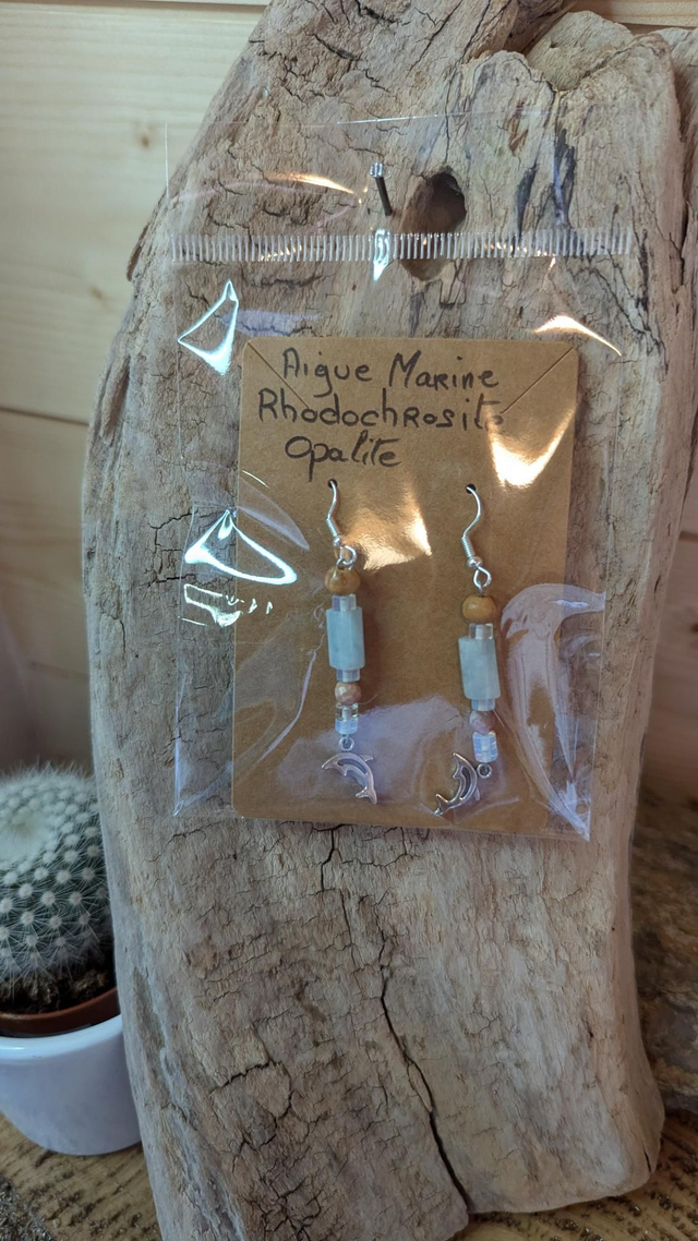 Pendantes Aigue Marine, Rhodochrosite, Opalite.