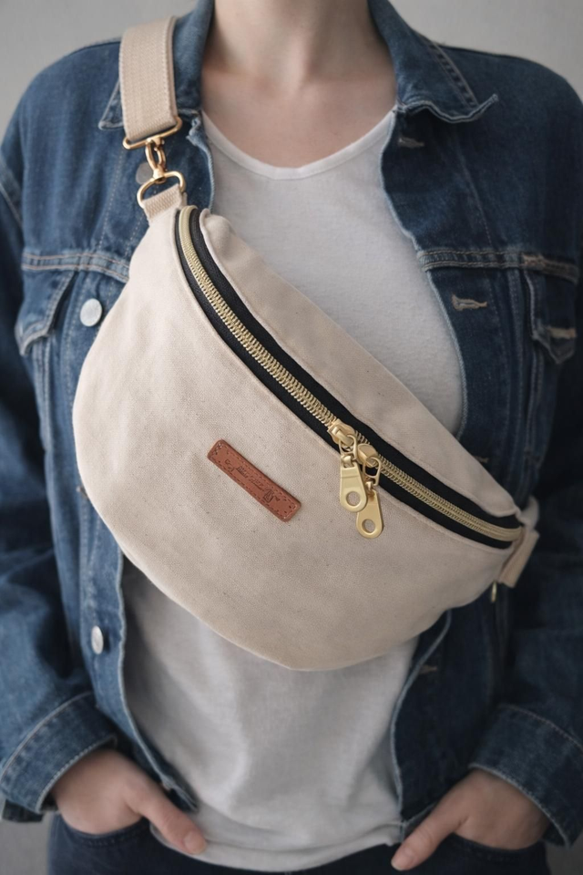 Sac banane en tissu demi natté ecru