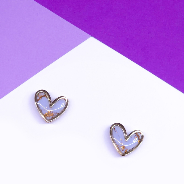 Lavender Marble Heart Studs