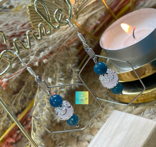 🪷💦Boucles d'oreilles en Quartz rose et Apatite 