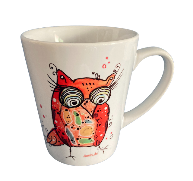 Konische Keramiktasse "Rote Eule"