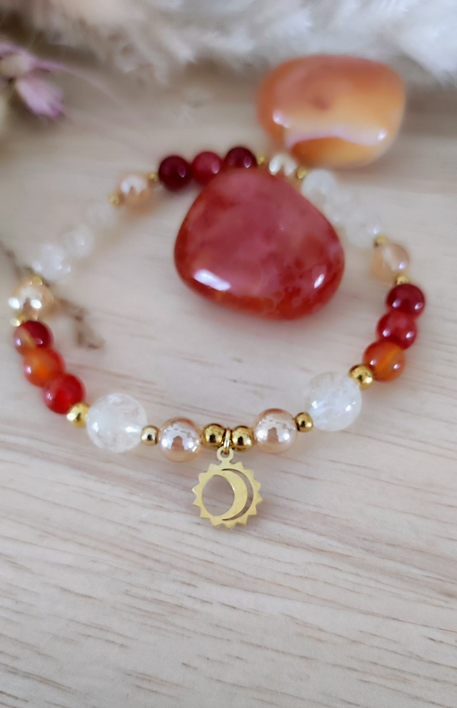 Bracelet "Confiance en soi" Cornaline, Citrine et Quartz Aura