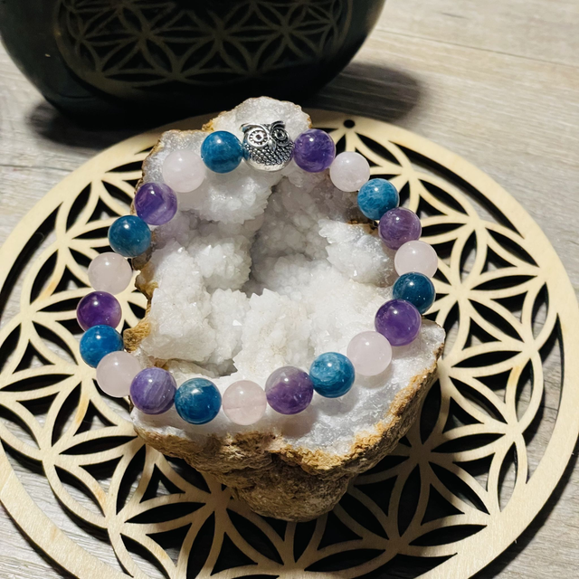 🌸🌊Bracelet en Apatite, Améthyste et Quartz rose 