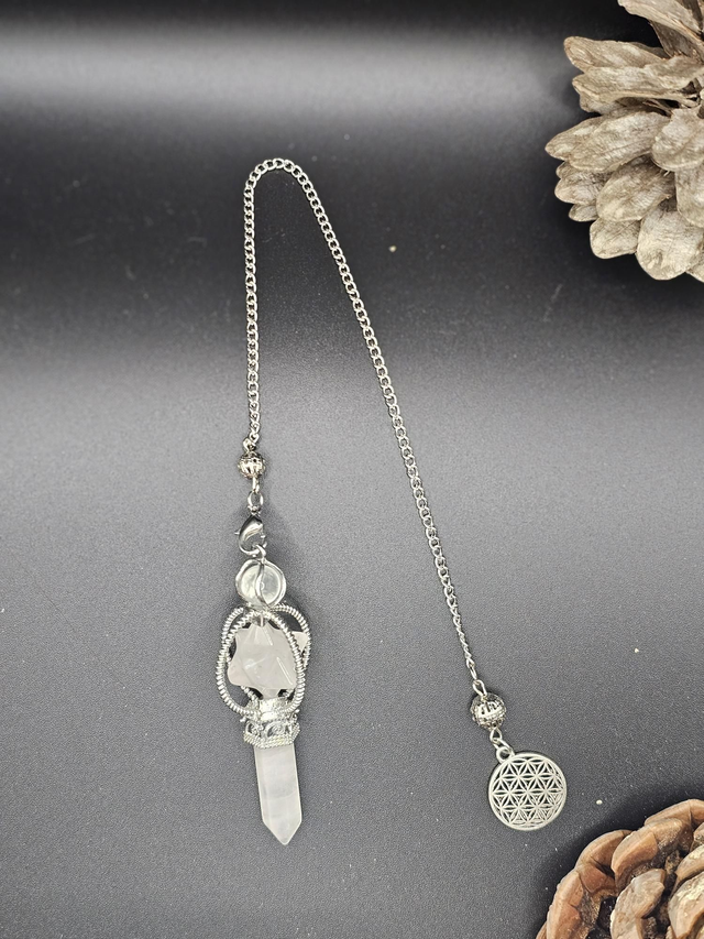 Pendule quartz rose merkaba