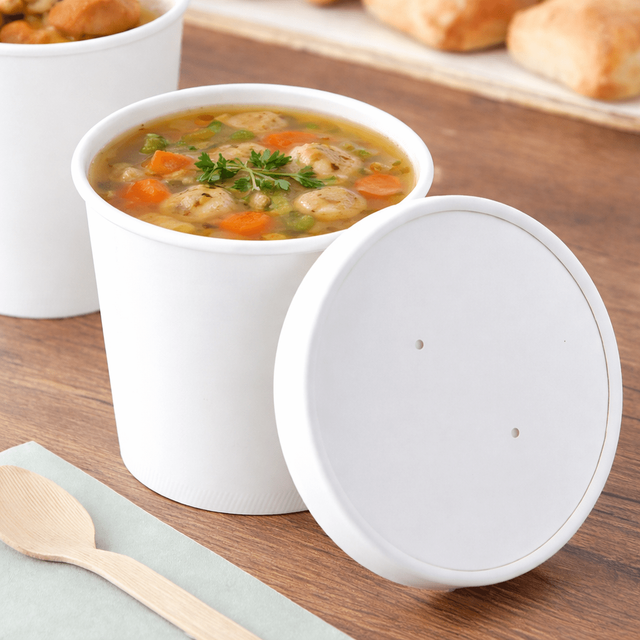 26oz White Soup Containers with Lids