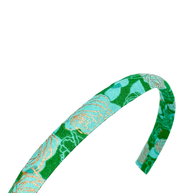 Narrow Alice Band - Green Metallic Gold Rose