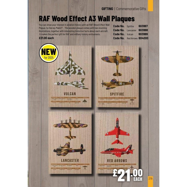 RAF Wood Effect A3 Wall Plaques - Spitfire