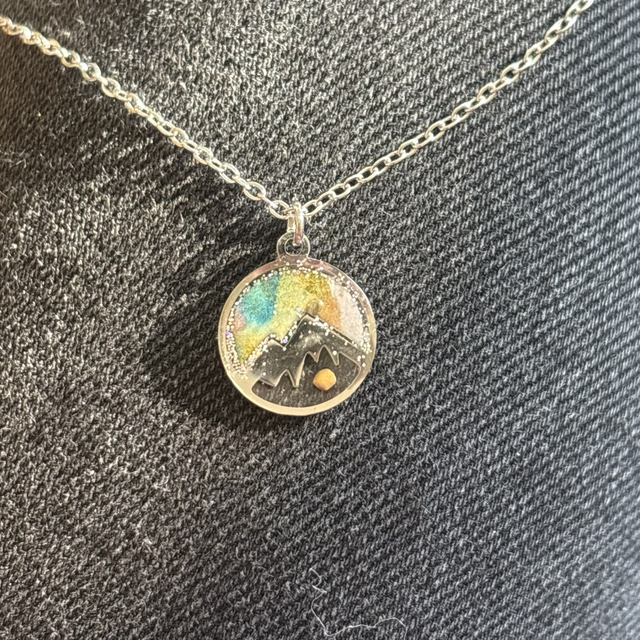 Collier argenté Montagne & Graine de moutarde Vert-gris