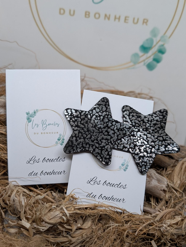 Boucles d&#039;oreilles Étoile noir argenté st069