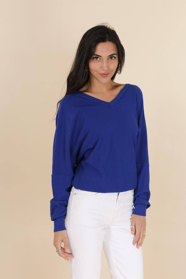 Pull boutonné bleu roi